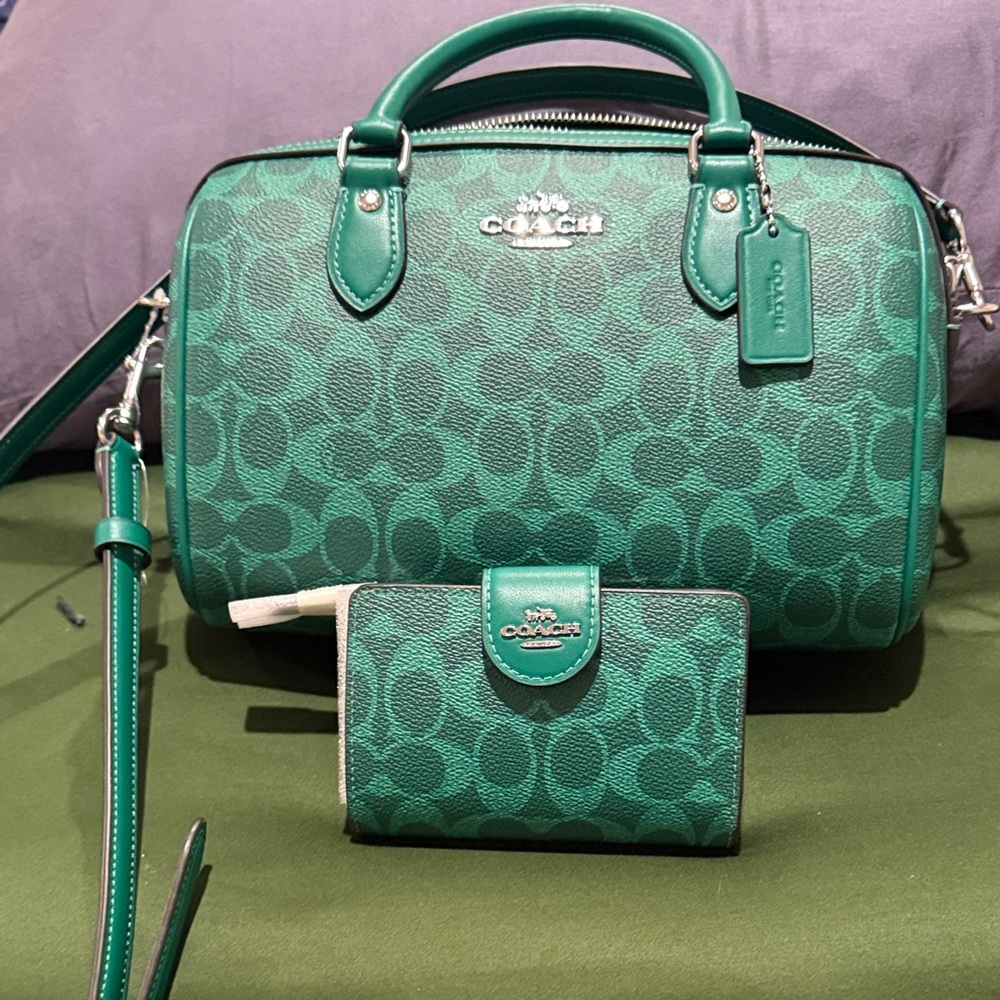 Coach Emerald Green Satchel and Wallet Set